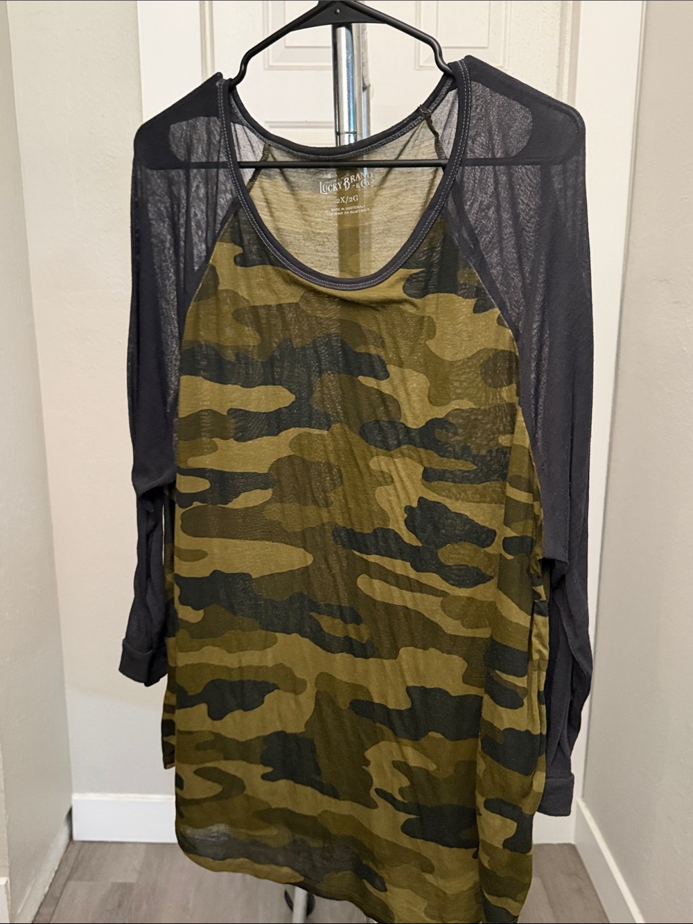 Lucky Brand Olive Green and Black Camo Long Sleeve Tee